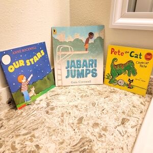 3 Books-Pete the Cat Cave Pete, Our Star, and Jabari Jumps.